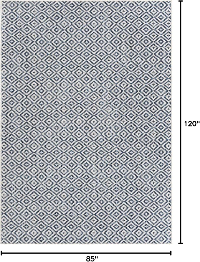Unique Loom Outdoor Collection Area Rug - Costa Rica (7' 1' x 10' Rectangle, Blue/ Ivory)
