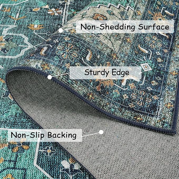 Moynesa Ultra-Thin Washable Teal Non Slip Bathroom Rug - 2x6 Laundry Room Mat, Machine Washable Non-Slip Pet Friendly Carpet Runner for Camper RV Foyer Kitchen Hallway
