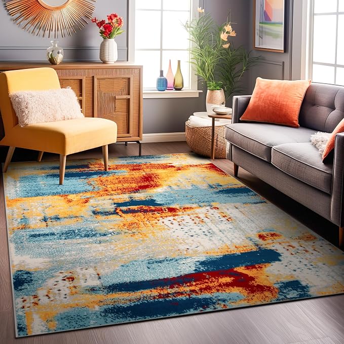 Rugshop Abstract Fade-Resistant Living Room Area Rug Multi 7'10" x 10' | Rectangular, Size 7'10" x 10', Bedroom, Dining Room, Home Office, Kitchen, Entryway, Hallway, Nursery, Kids Room, Guest Room