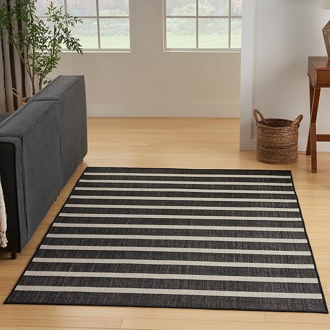 Nourison Home Positano Black Ivory 4' x 6' Area Rug - Easy Clean, Non Shedding, Bed Room, Living Room, Dining Room, Kitchen (4' x 6')