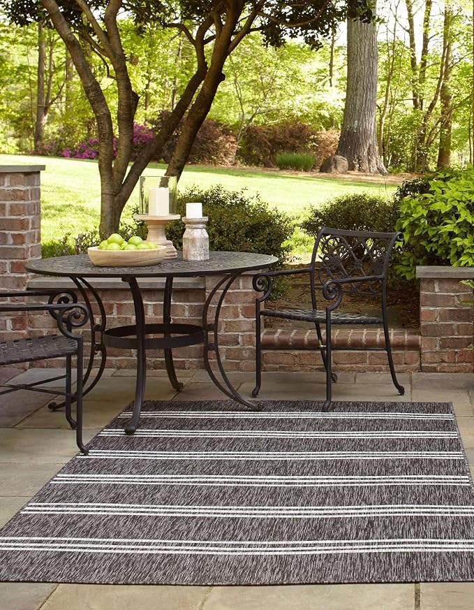 Unique Loom Outdoor Collection Area Rug - Anguilla (10' x 14' 1" Rectangle, Charcoal/ Ivory)