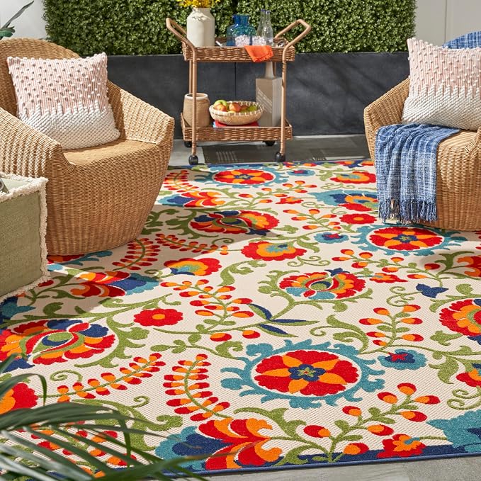 Nourison Home Aloha Multicolor 7' x 10' Area Rug - Easy Clean, Non Shedding, Bed Room, Living Room, Dining Room, Kitchen (7' x 10')