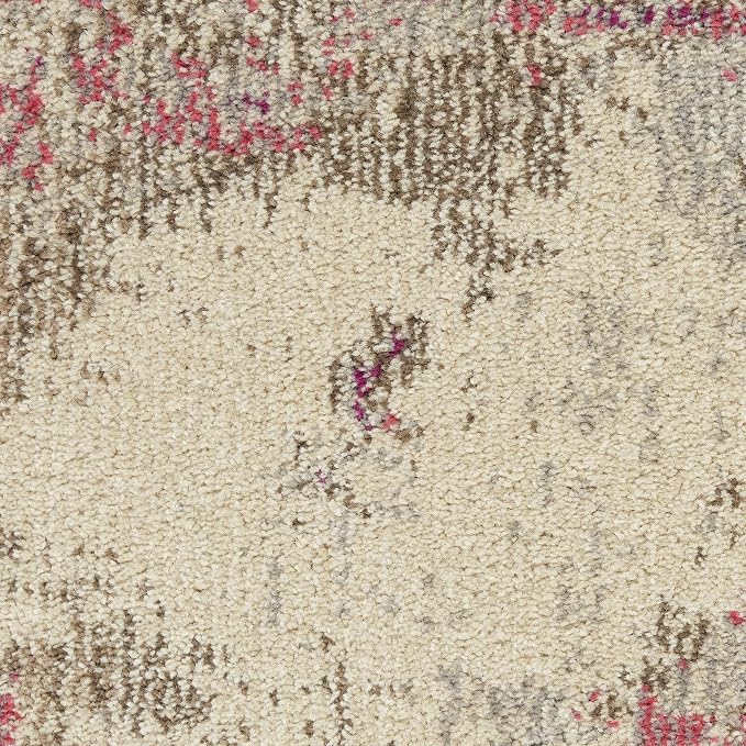 Nourison Home Celestial Modern Abstract Ivory/Pink 4' x Round Area Rug, Easy Cleaning, Non Shedding, Bed Room, Living Room, Dining Room, Kitchen (4 Round)