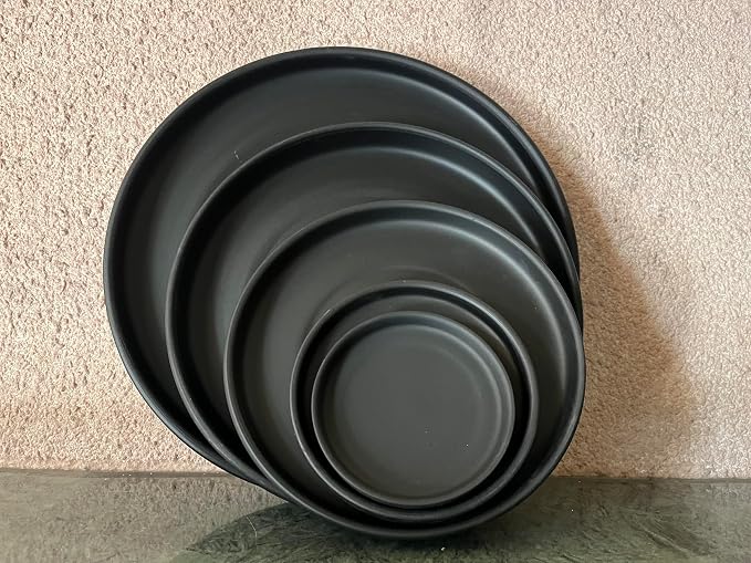 Ceramic Saucer 9 inch Round Saucer for Succulent Planter | Planter Tray (Black Matte, 9 inch)