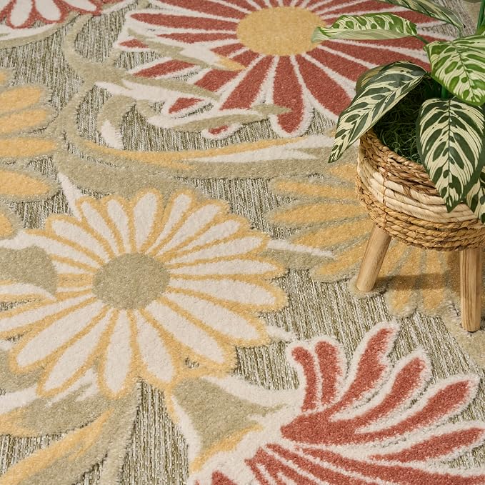 Nourison Home Aloha Sage Rose 3'6" x 5'6" Area Rug - Easy Clean, Non Shedding, Bed Room, Living Room, Dining Room, Kitchen (4' x 6')