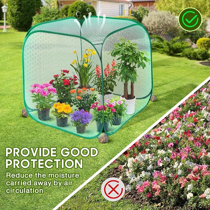 Pop Up Mesh Plant Cover, 35.4x35.4x38.2 Inch No Build Garden Netting Protection Against Insects, Raised Bed Cover for Barrier Against Insects for Vegetable Plant Fruit Animals
