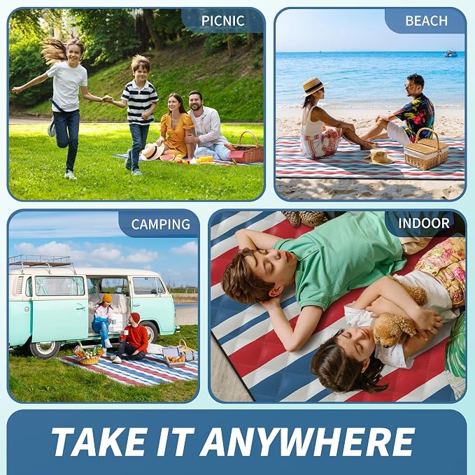 ANJ Outdoors Extra Large Waterproof Picnic Blankets | Foldable Sandproof Beach Blanket N Outdoor Blanket | 5-Layer Machine Washable Soft Picnic Mat for Camping, Grass, Park N Stadium