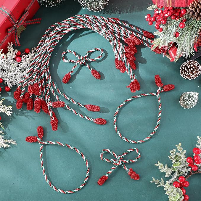 Zhengmy 32 Pcs 20 Inches Christmas Garland Ties Christmas Decorative Twist Ties for Banister Reusable and Flexible Twist for Xmas Home Decorations Holiday Craft Wrapping (Red Green White)
