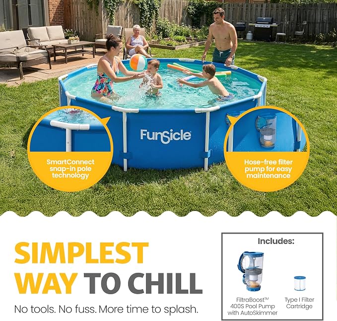 Funsicle Activity 10' x 30" Round Above Ground Swimming Pool, Includes FiltraBoost 400 GPH Filter Pump with AutoSkimmer, Type I Filter Cartridge & Repair Patch | Round Swimming Pool Includes FiltraBoost 400 GPH Filter Pump With AutoSkimmer, Type I Filt...