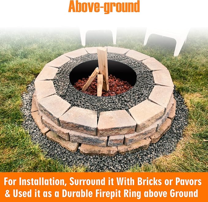 FEBTECH - 45" x 10" Fire Pit Ring Insert - No Bottom 2mm Heavy Duty Steel | Above or In-Ground DIY Fire Ring for Outdoor Garden, Camping, Patio & Bonfire, Fire Pit Liner for Outside Fire Pit Use