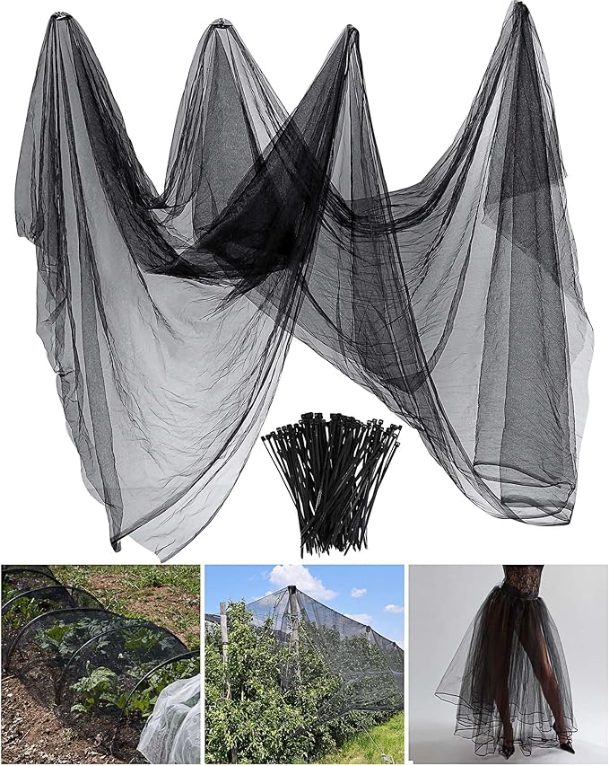 Zonon Mosquito Netting Garden Insect Mesh Netting Garden Patio Mesh Screen Net Fly Insect Bug Bird Net Barrier for Patio Balcony Porch Gazebo Vegetables Fruits Plant Protection(9.84 x 65.62 ft,Black)