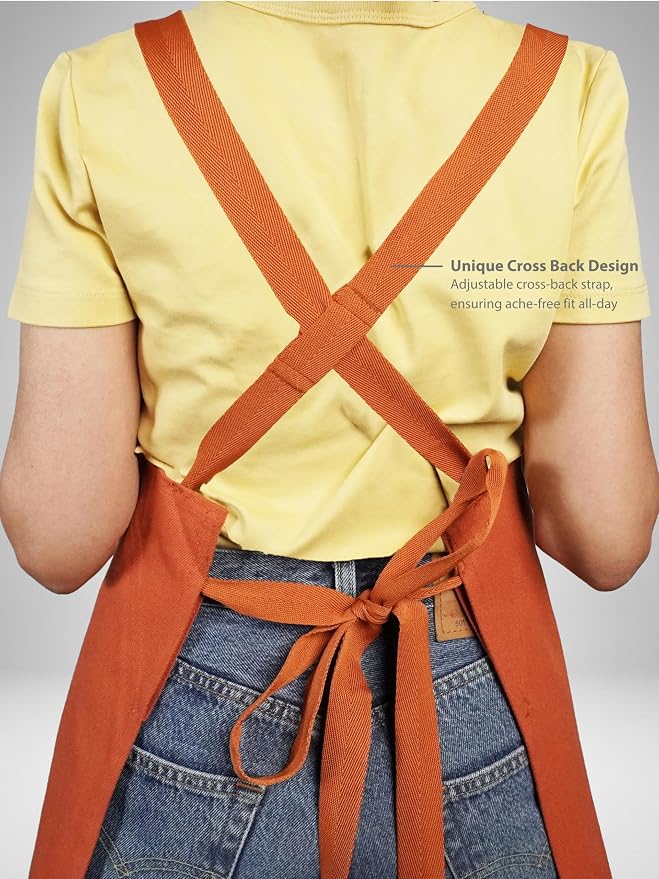 100% Cotton Kitchen Apron with 2 Pockets – Adjustable Chef Apron for Cooking Baking BBQ – Unisex Apron