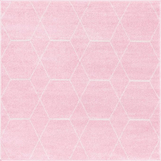 Unique Loom Trellis Frieze Collection Area Rug - Geometric (5' Square, Light Pink/ Ivory)