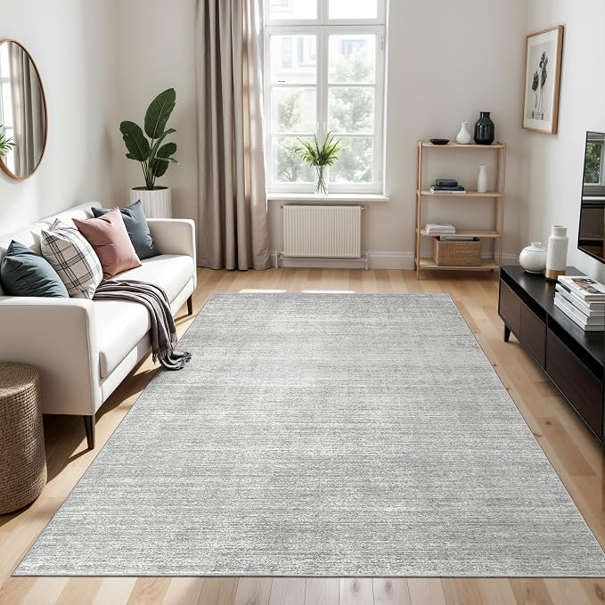 Valenrug 5x8 Area Rug Non Slip, Large Washable Rugs for Living Room, Grey | Soft Low Pile, Thin & Lighweight Carpet, Folable Stain Resistant Modern Indoor Floor Mat for Bedroom, Dining Room, Home Decor