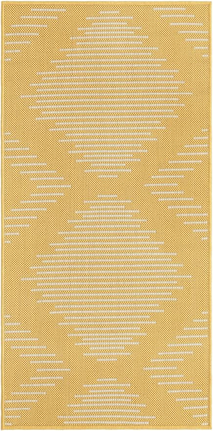 Unique Loom Outdoor Modern Collection Area Rug - Tambor (2' x 4' Runner Yellow/Ivory)