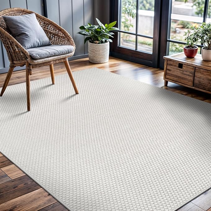 CAMILSON Easy Jute Rug 6x9, Indoor Outdoor Off-White Farmhouse Area Rugs for Living Room Patio and Kitchen Rug, Solid Woven Design, Easy-Cleaning, Washable Outside Carpet Alfombras (6 x 9)