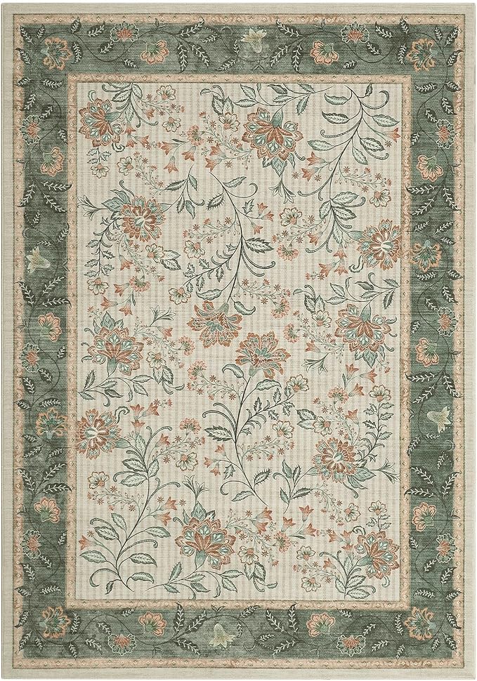 GarveeHome 10x13 Large Living Room Rug Sage Green Washable Area Rug Soft | Non Slip Floor Mat Carpet Indoor Botanical Floral Rug for Bedroom Dining Room Playroom Nursery Home Decor