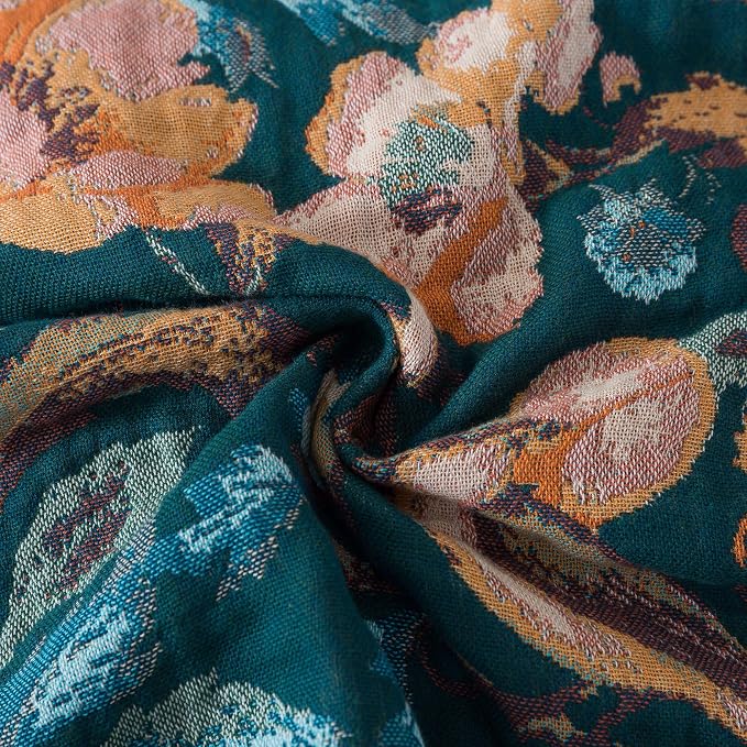 Phuryllic Boho Throw Blanket Twin Size, Soft Cozy Cotton Muslin Quilt Blanket for Bed Decor, Floral Patterned Couch Sofa Chair Cover, Vintage Farmhouse Cottage Tapestry Woven Blanket, Teal&Taupe