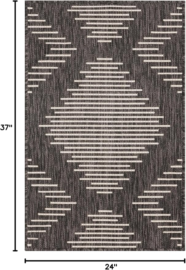 Unique Loom Outdoor Modern Collection Area Rug - Tambor (2' x 3' 1" Rectangle, Charcoal Gray/ Ivory)