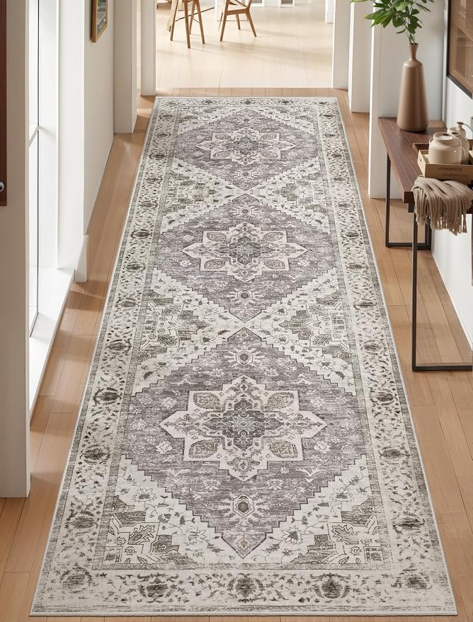 SERISSA 2'6"x10' Washable Non Slip Boho Runner Rug for Hallway，Earth Tone | Ultra Soft Vintage Oriental Carpet Low-Pile Tribal Floor Carpet for Kitchen Bedroom Bathroom Laundry Room
