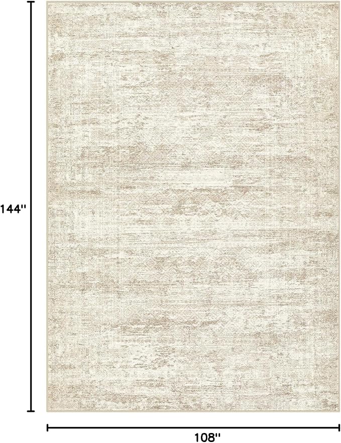 UERMEI 9x12 Washable Area Rug - Neutral Modern Abstract Living Room Rugs, Non-Slip Soft Large Indoor Floor Carpet for Bedroom Home Office & Under Dining Table Decor, Beige/Brown