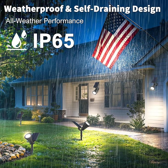 JEJOT 4 Pack Solar Lights Outdoor Waterproof,Cool White Light,2 Lighting Modes,Solar Powered Spotlights for Yard Garden Solar Spot Lights for Flag Landscape Auto On/Off