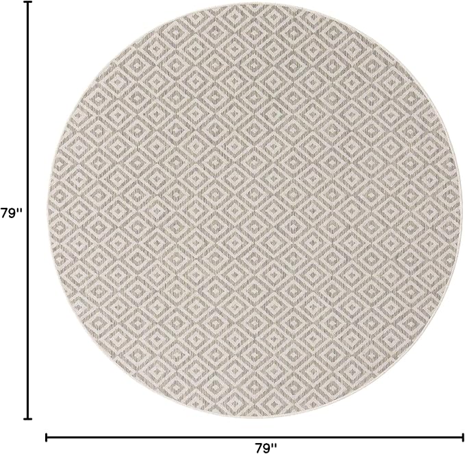 Unique Loom Outdoor Collection Area Rug - Costa Rica (6' 7" Round, Light Gray/ Ivory)