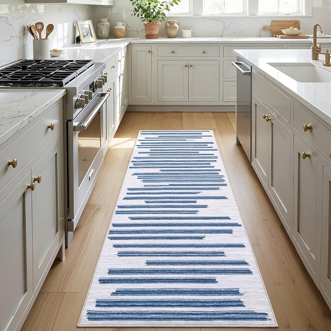 GarveeHome 2x6 Runner Rug for Kitchen Hallway Non Slip Striped Soft Carpet | Washable Low pIle Modern Runner Rugs for Living Room Bedroom Laundry Room