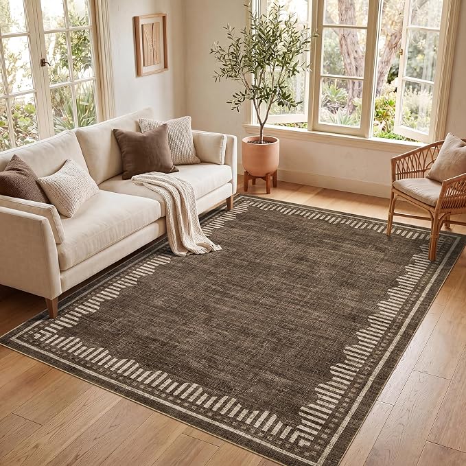 Garvee 8x10 Washable Living Room Area Rug Scalloped Neutral Non Slip Rugs | Modern Geometric Solid Color Bedroom Dining Room Throw Carpet Low Pile Stain Resistant Nursery Home Office Area Rugs