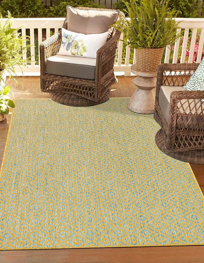 Unique Loom Jill Zarin Jill Zarin Outdoor Collection Area Rug - Costa Rica (2' 2" x 3' 1" Rectangle, Yellow and Aqua/Light Blue)