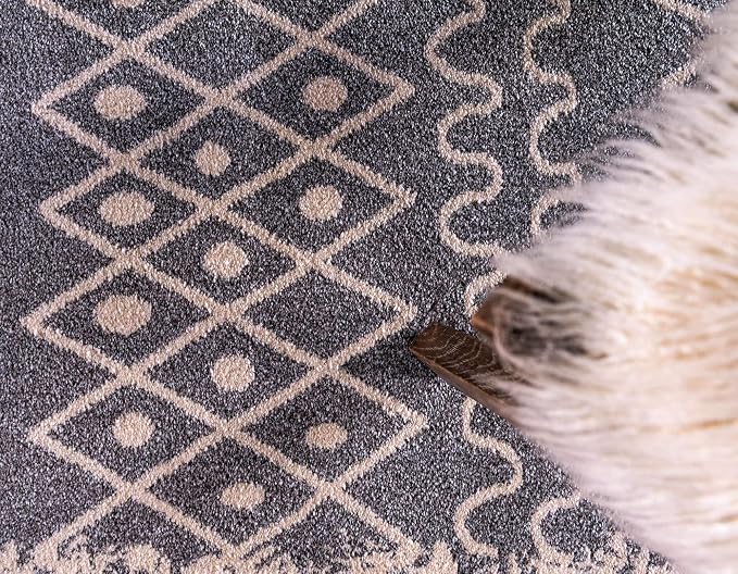 Unique Loom Fez Collection Tribal, Moroccan, Bohemian Area Rug (6' 0 x 6' 0 Round, Gray/ Beige)