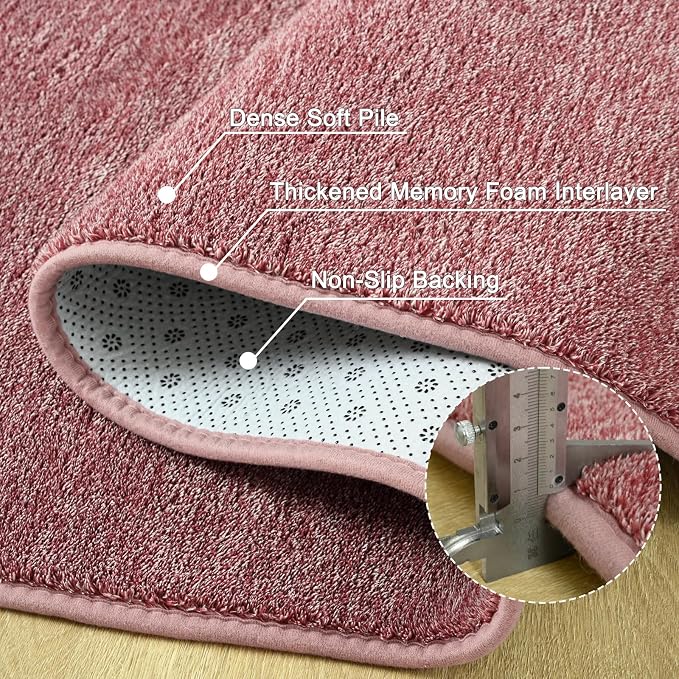 5x7 Dark Red Area Rug | Washable Memory Foam, Low Pile Non Slip Indoor Carpet for Living Room Bedroom Office Classroom College Dorm Room Home Decor