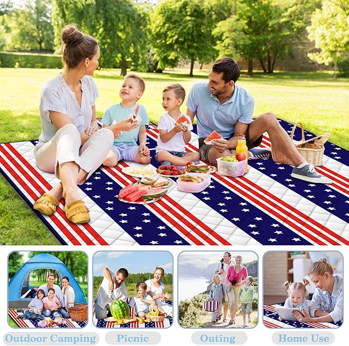 Poedist Extra Large Patriotic Picnic Blanket Waterproof,60"x 80"Foldable Machine Washable Beach Blanket,Outdoor Blanket for 6-8 Adults,Suitable for Indoor Crawling,Park Beach,Camping,Hiking,Travel