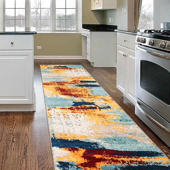 Rugshop Sky Collection Abstract Runner Rug, Non-Shedding Carpet for Hallway or Entryway, 2' x 7' | Stain Resistant,Bedroom, Dining Room, Home Office, Kitchen, Entryway, Hallway, Nursery, Kids Room, Guest Room