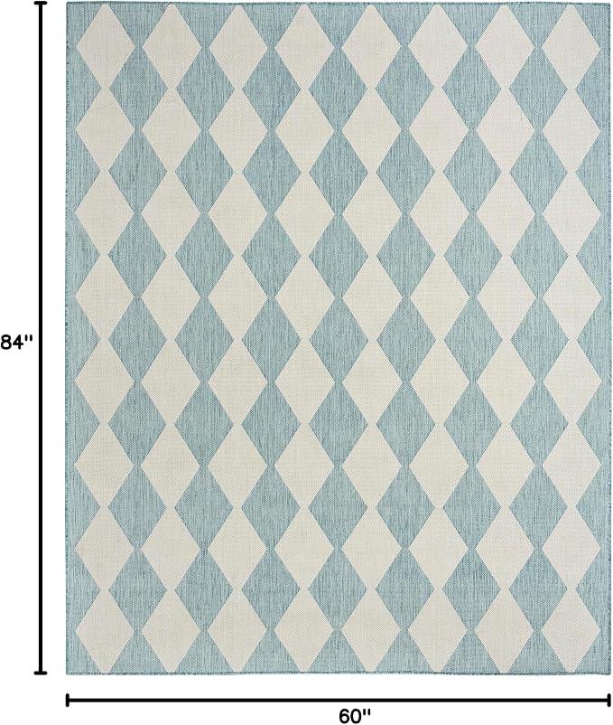 Nourison Home Positano Aqua 5' x 7' Area Rug - Easy Clean, Non Shedding, Bed Room, Living Room, Dining Room, Kitchen (5' x 7')