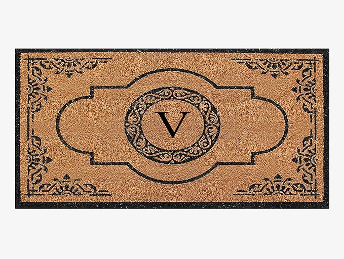A1HC Natural Coir Monogrammed Doormat for Outside Entrance, Heavy Duty, Low Profile, Anti-Shed Treated Front Door Mat, Easy to Clean, Long Lasting Entryway Doormats - 30"x48"