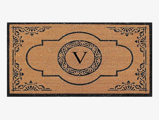 A1HC Natural Coir Monogrammed Doormat for Outside Entrance, Heavy Duty, Low Profile, Anti-Shed Treated Front Door Mat, Easy to Clean, Long Lasting Entryway Doormats - 30"x48"