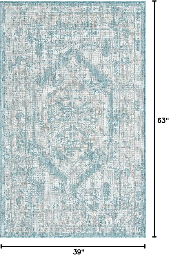 Unique Loom Outdoor Traditional Collection Area Rug - Valeria (3' 3" x 5' 3" Rectangle, Aqua/ Ivory)