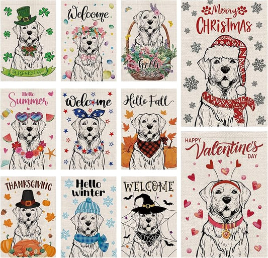 Seasonal Garden Flags Labrador Retriever Dog Flags Double Sided Flags Set of 11 Holiday Farmhouse Indoor Outdoor Yard Lawn Christmas Gifts Decorations 12.5x18 Inch