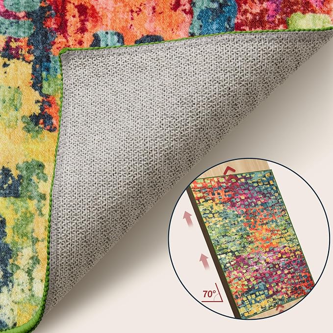 Colorful Abstract 4x6 Washable Rug, Modern Non Slip Rugs for LIving Room | Fun Contemporary Indoor Carpet, Funky Soft Low Pile Floor 4x6 Area Rugs for Dining Room Bedroom Dorm Bedside Home Decor