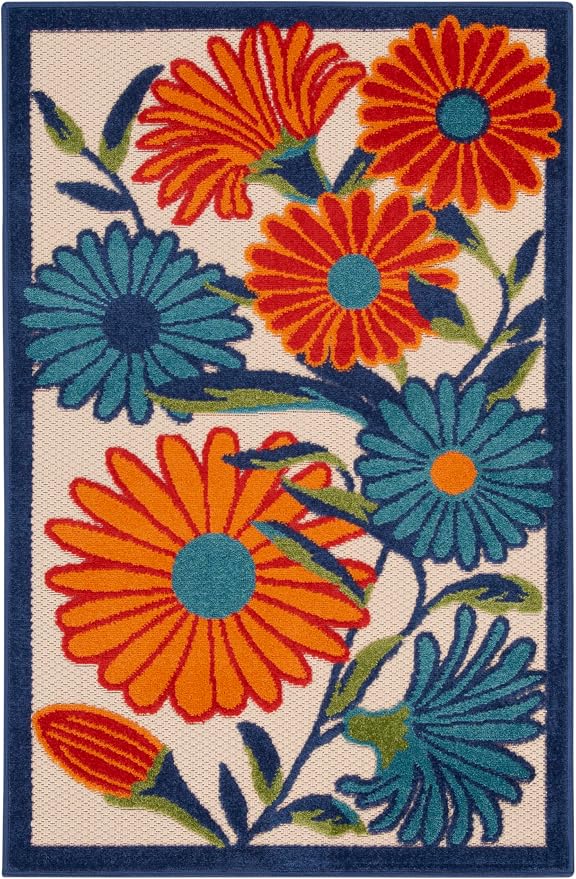Nourison Home Aloha Multicolor 2' x 3' Area Rug - Easy Clean, Non Shedding, Bed Room, Living Room, Dining Room, Kitchen (2' x 3')
