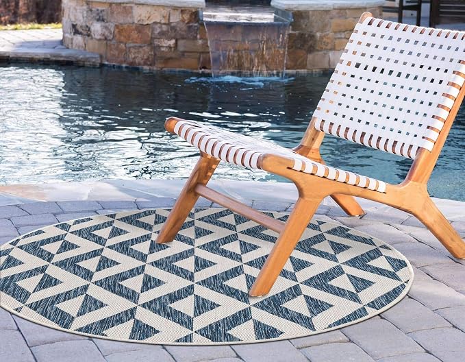 Unique Loom Jill Zarin Outdoor Collection Area Rug - Napa (4' 1" Round, Blue/ Ivory)