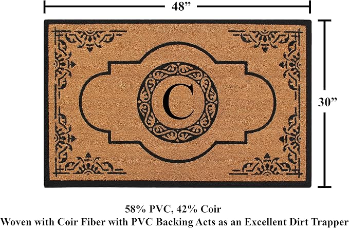 A1HC Natural Coir Monogrammed Doormat for Outside Entrance, Heavy Duty, Low Profile, Anti-Shed Treated Front Door Mat, Easy to Clean, Long Lasting Entryway Doormats - 30"x48"