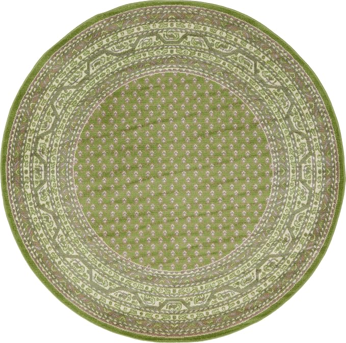 Unique Loom Williamsburg Collection Traditional Border with Dotted Center Area Rug, Round 5' 1" x 5' 1", Green/Beige