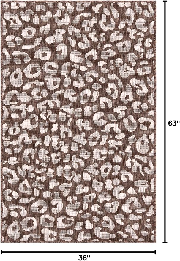 Unique Loom Outdoor Safari Collection Area Rug - Leopard (3' x 5' 3" Rectangle, Brown/ Light Brown)
