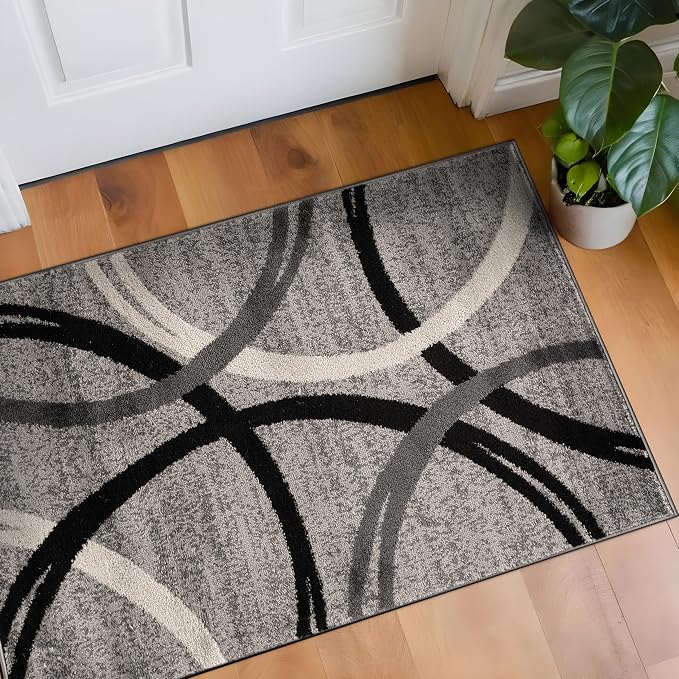 Rugshop Wavy Circles Accent Fade-Resistant Area Rug Gray 2'7" x 4' | Rectangular, Size 2'7" x 4', Living Room, Bedroom, Dining Room, Home Office, Kitchen, Entryway, Hallway, Nursery, Kids Room