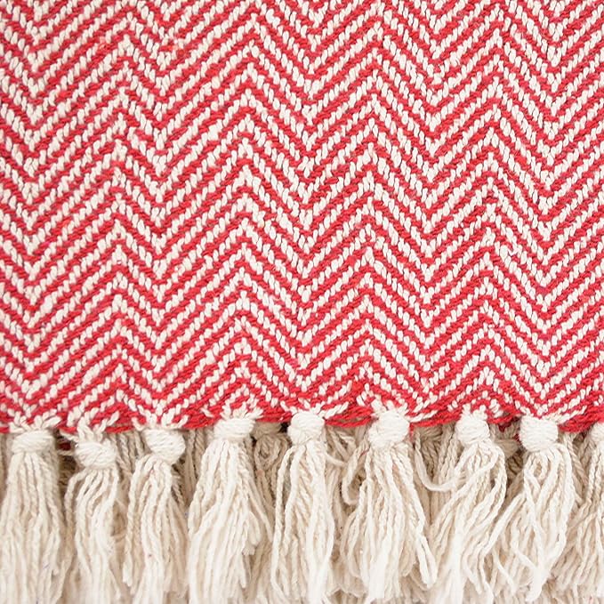 DII Chevron Throw Collection Handloomed Cotton, 50x60, Tango Red