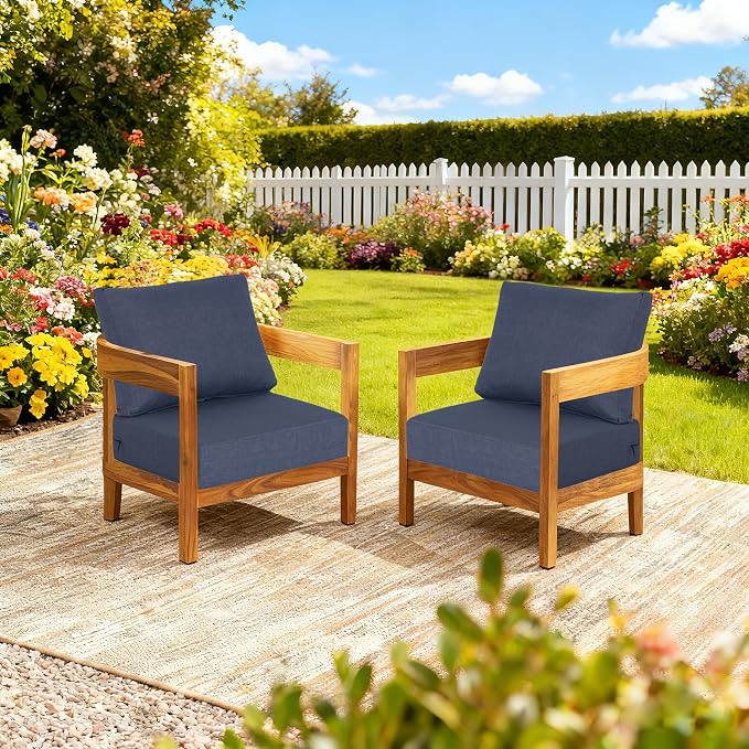 23.5"x27" Outdoor Deep Seat Patio Cushions Set of 2, Deep Seat Bottom Resilient Foam Filling Water-Resistant Stain-Resistant UV Resistant Weather Resistant with YKK Zippers, Sky