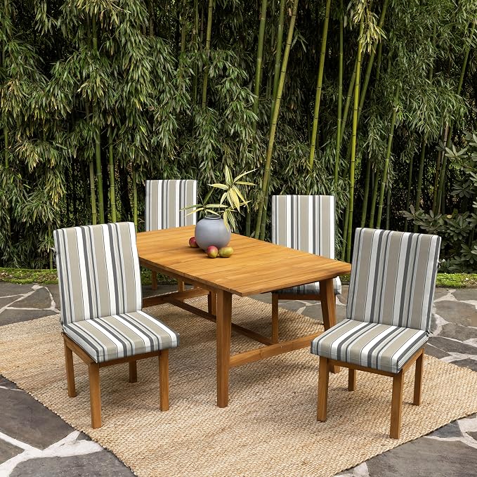 Arden earthFIBER Outdoor Dining Chair Cushion, 20 x 20, Rain-Proof, Fade Resistant, Taupe Grey Boardwalk Stripe