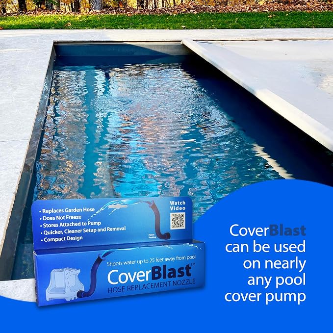 Pool Cover Pump Attachment - Pack of 2 USA-Made & Patented Pool Cover Pump Hose Alternative w/ 25ft. Range - Easy-to-Install & Use Year-Round - Replaces Traditional Hoses (Original Blue)